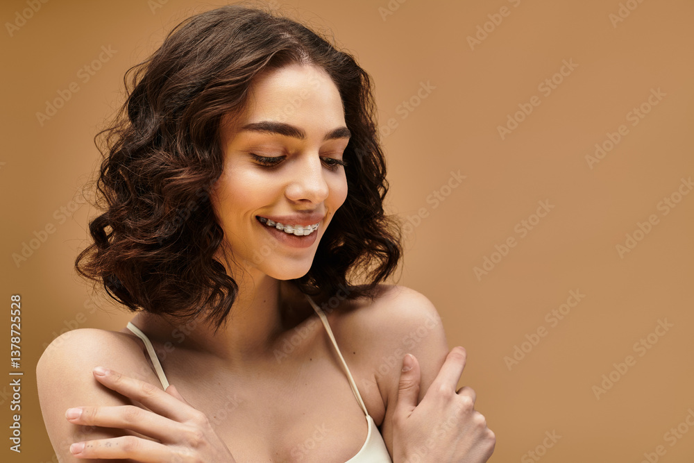 Obraz premium Discovering natural beauty through skincare techniques in a cozy studio setting