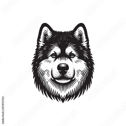 Simple Alaskan Malamute Front View Vector Icon – Vintage Logo & Retro Illustration