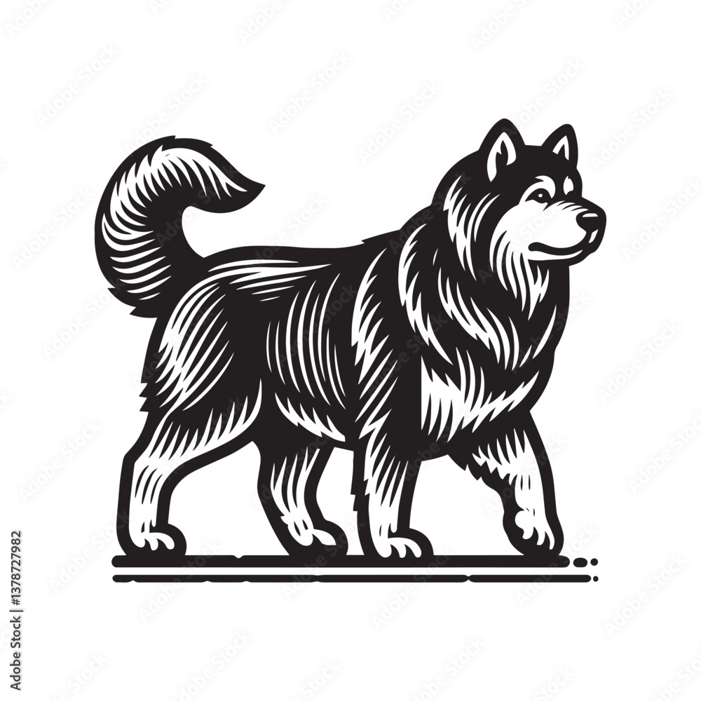 Obraz premium Simple Alaskan Malamute Walking Vector Icon – Vintage Logo & Retro Illustration