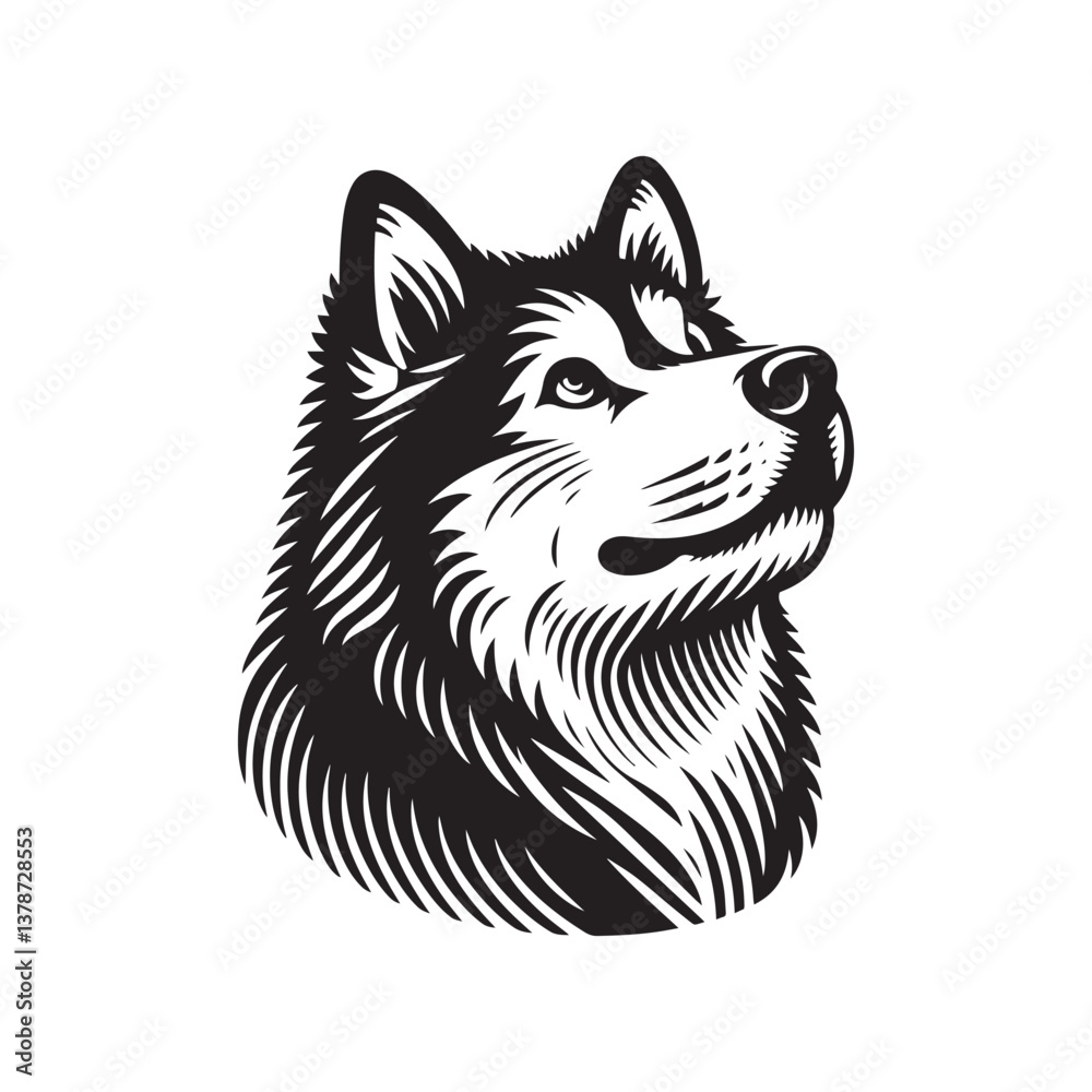 Obraz premium Simple Alaskan Malamute Side View Vector Icon – Vintage Logo & Retro Illustration