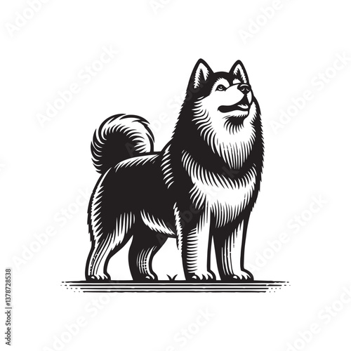 Simple Alaskan Malamute Standing Vector Icon – Vintage Logo & Retro Illustration