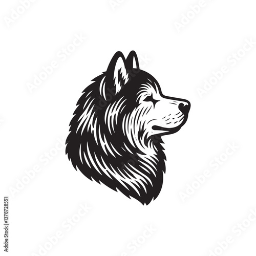 Simple Alaskan Malamute Side View Vector Icon – Vintage Logo & Retro Illustration