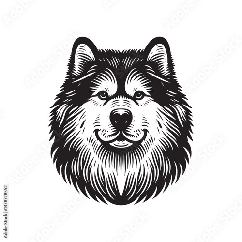 Simple Alaskan Malamute Front View Vector Icon – Vintage Logo & Retro Illustration