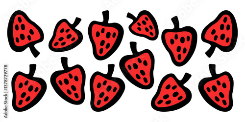 Vector horizontal banner with ripe light pink strawberries on a white isolated background