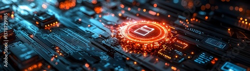 Wallpaper Mural Vibrant cybersecurity interface with glowing security icon Torontodigital.ca