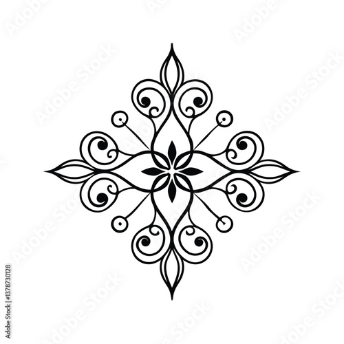 Vintage abstract swirl motif silhouette isolated on white background