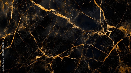 Elegant black marble background with gold streaks and fine veins