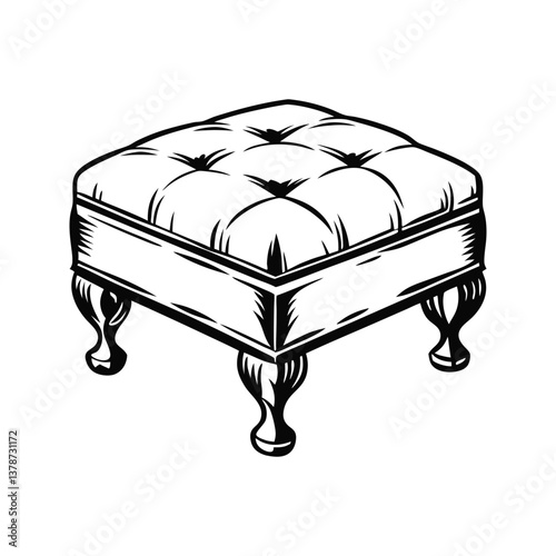 Vintage upholstered footstool silhouette isolated on white background