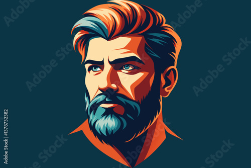 Portrait of a bearded man with a mustache. Vector illustration.