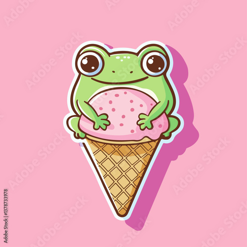 Frog and ice cream, vector illustration.