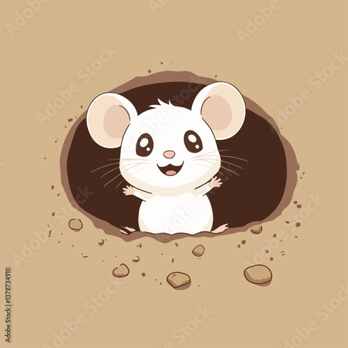 Mouse at the entrance of the cave, vector illustration.