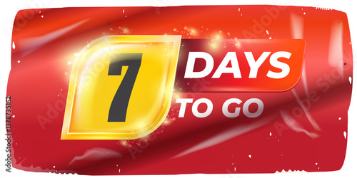 Seven Days To Go Vector: Bold White Numerals on Dynamic Red and Yellow Background, Modern Countdown Design for Anticipated Events and Final Dates, Perfect for Marketing
