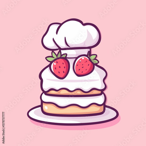 Strawberry cake, vector illustration.