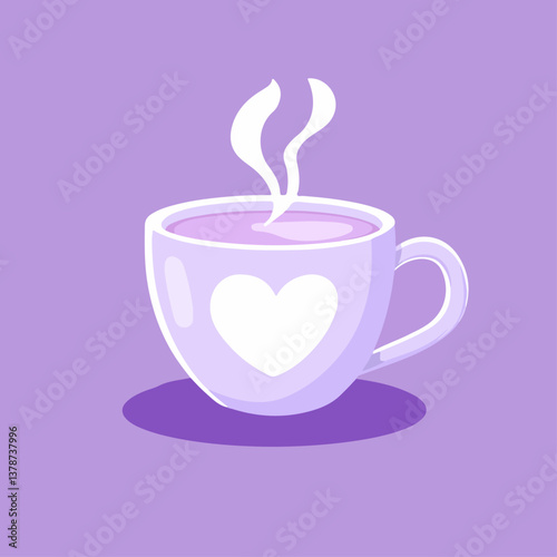 A heart-shaped coffee cup with vector illustration.