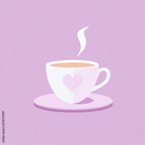 A heart-shaped coffee cup with vector illustration.