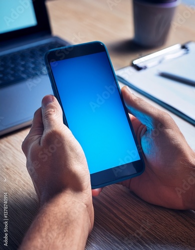 Close-Up of Male Hands Holding a Smartphone