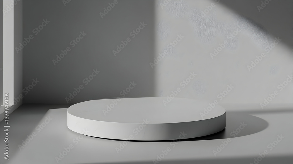 Minimal Gray Podium on Platform with Sunlight Casting Shadows Against Rough Textured Wall for Product Display and Modern Presentation Backdrop Minimal Gray Podium on Platform with Sunlight Casting Shadows Against Rough Textured Wall for Product Display and Modern Presentation Backdrop