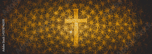 Obraz na płótnie Old cross made of mosaic in Italian Byzantine church. Religion spiritual icon. w salonie