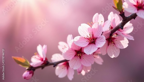 Delicate pink sakura blossoms, intricate branch details, springtime, subtle, spring flowers