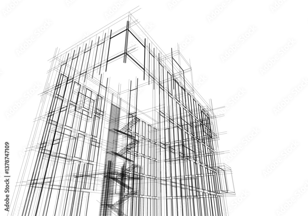 Modern architectural facade with geometric cube balconies, white building with cube elements Modern architectural facade with geometric cube balconies, white building with cube elements