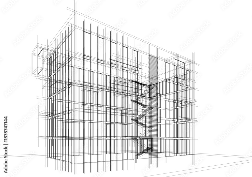 Modern architectural facade with geometric cube balconies, white building with cube elements