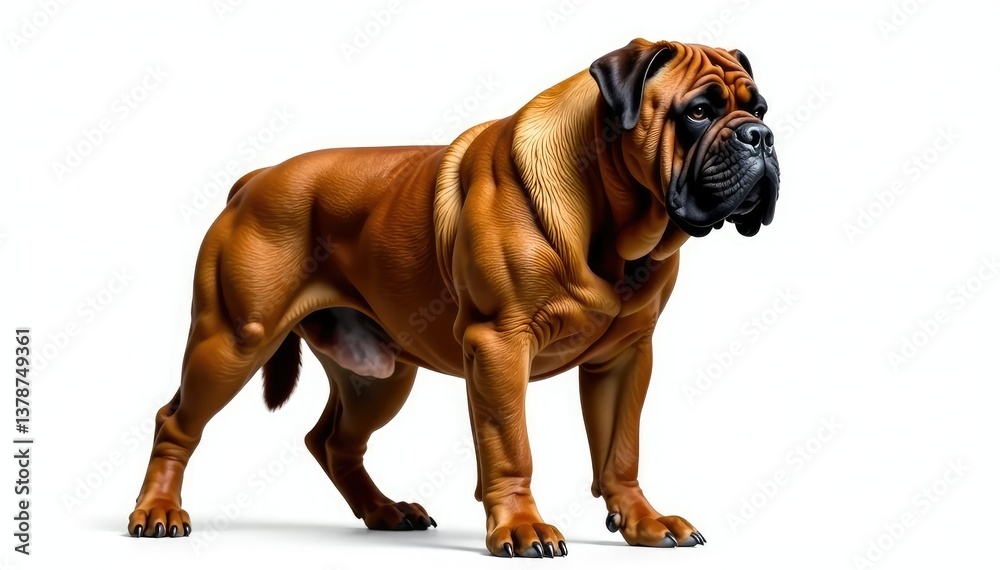 Obraz premium Imposing mastiff, muscular build, pure white backdrop, pet photography, large