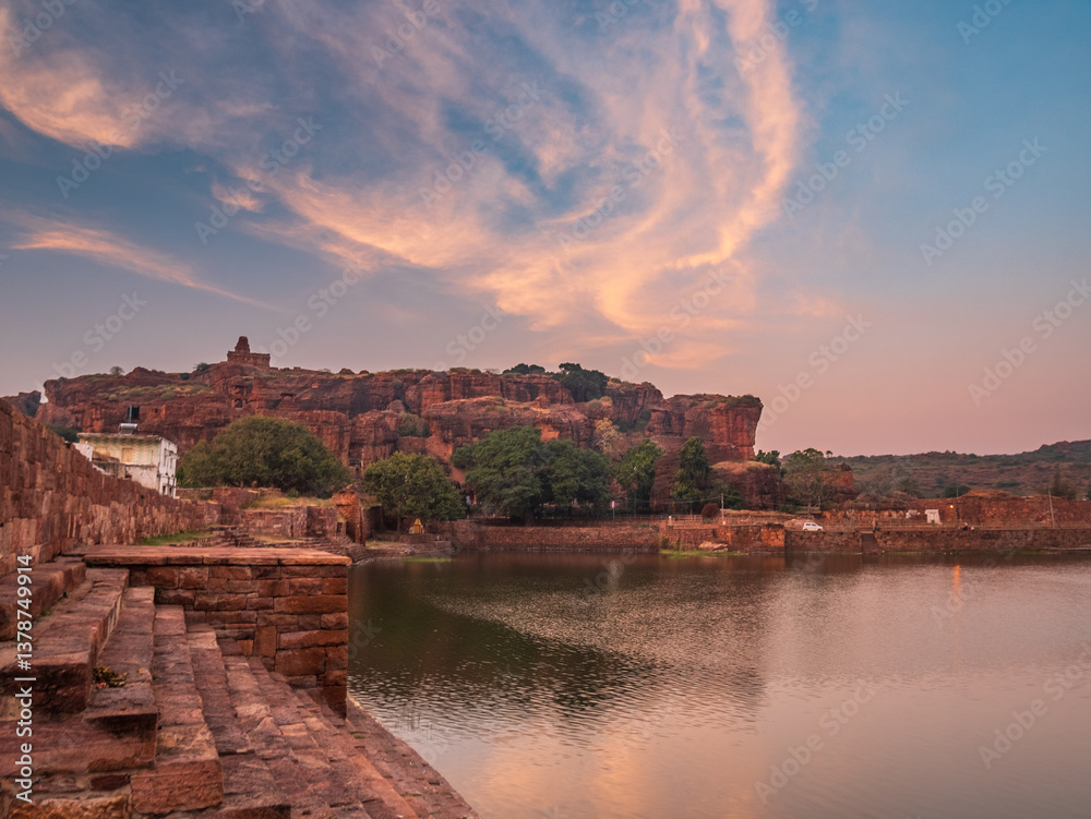 Amazing ancient hindu temple complex at Badami , tourist destination in Karnataka, India