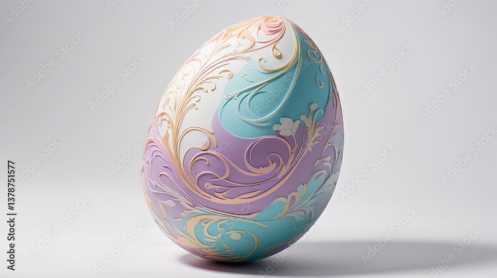 A vibrantly painted Easter egg, with intricate swirls of pastel colors, on a white background A vibrantly painted Easter egg, with intricate swirls of pastel colors, on a white background