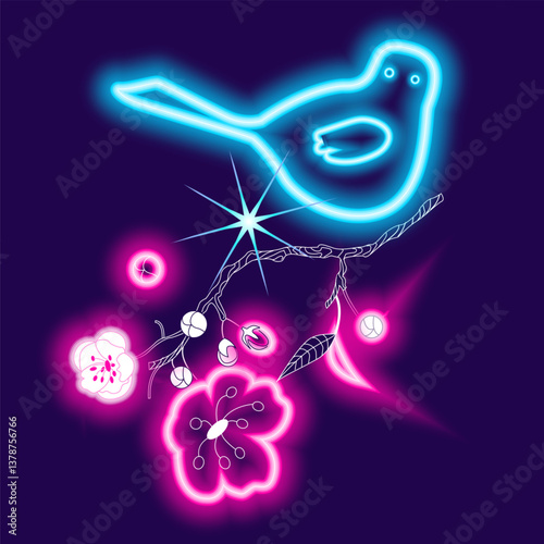 Bright neon image of flower and bird. Neon gradient pattern on a black background. Element of decor. To design. Universal application. Vector illustration
Adobe Illustrator Artwork