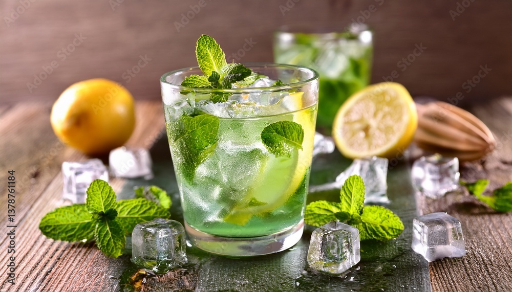 refreshing mint lemonade with ice cubes refreshing mint lemonade with ice cubes