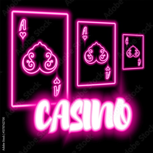 Casino Playing Cards. Pattern for ads of parties, events in Vegas. Vector illustration in neon style.Adobe Illustrator Artwork