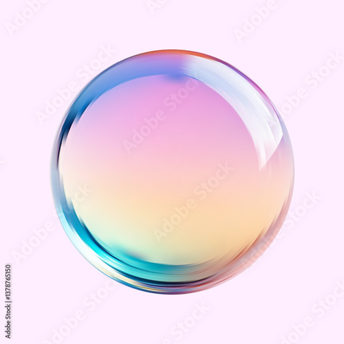 Realistic glossy  rainbow ball.Abstract 3D light bubble with glare.Geometric abstract  iridescent liquid shape.