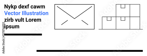 Envelope with simple design next to stacked packages, denoting communication and logistics. Ideal for messaging, postal service, shipping, delivery, email marketing, organization, simple landing page