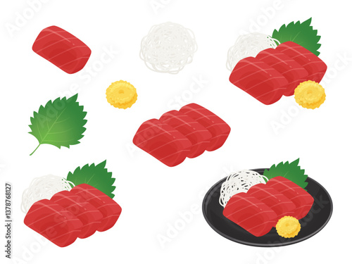 マグロの刺身のイラスト素材セット