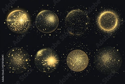 Set of Abstract shiny gold glitter design element
