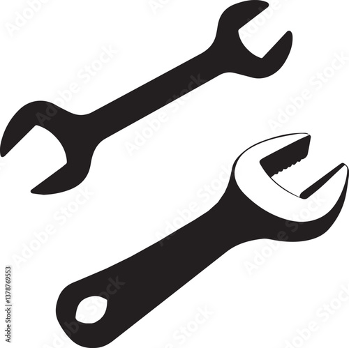 Wrench icon Tightening flat black silhouette