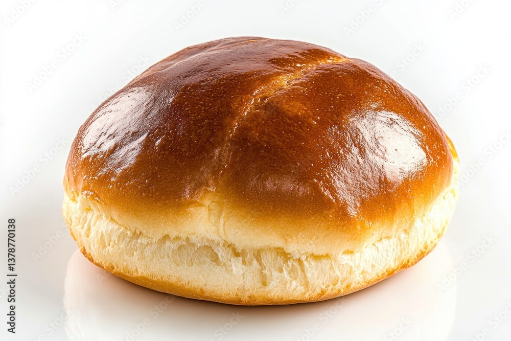 Brioche bun with a glossy golden surface, soft and fluffy texture inside, isolated. Brioche bun with a glossy golden surface, soft and fluffy texture inside, isolated.