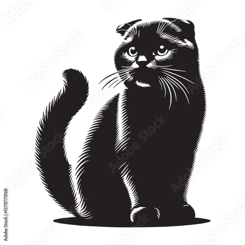 Elegant Scottish Fold silhouette, a refined depiction of this beloved breed - Scottish Fold illustration - Scottish Fold vector - cat silhouette

