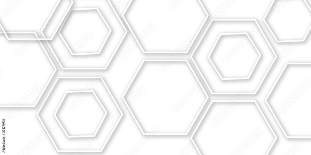 Abstract geometric technology 3d white light structure technology out line hexagon polygonal honeycomb luxury pattern vector background.