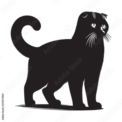 Charming Scottish Fold silhouette, embodying its sweet and affectionate nature - Scottish Fold illustration - Scottish Fold vector - cat silhouette

