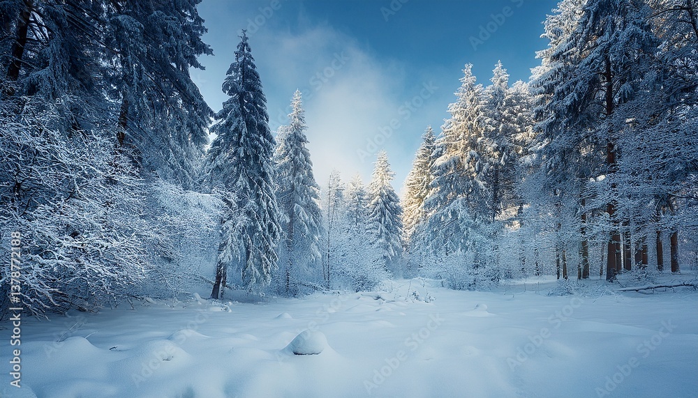 Fototapeta premium mysterious winter landscape with frozen woods