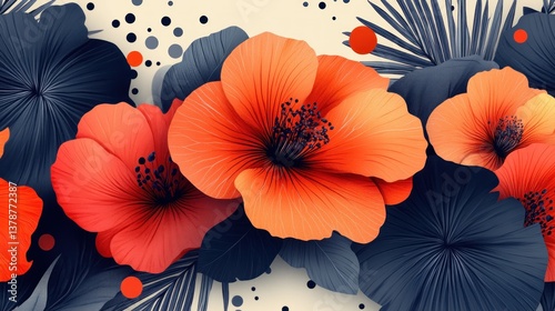 Vibrant floral border, tropical leaves, artistic design