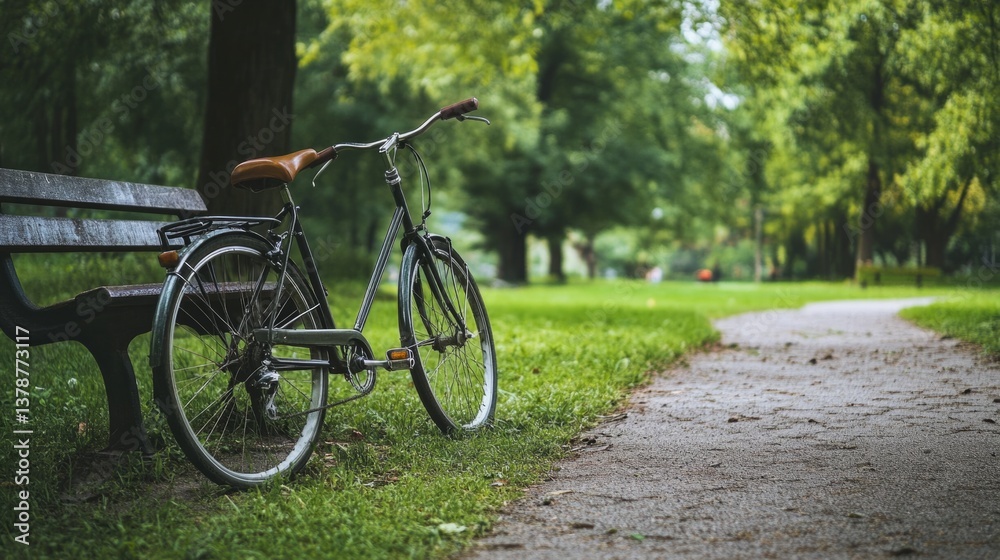 A bicycle parked near a green park, promoting eco-friendly transportation generative ai A bicycle parked near a green park, promoting eco-friendly transportation generative ai