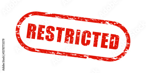 Red distressed rubber stamp with stamped text. Stamp with "RESTRICTED" letters inside isolated on transparent background. Legal prohibition, forbidden actions, unsafe materials, trade ban concept