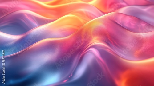 Wallpaper Mural This 3D modern geometric background is made up of a 3d holographic liquid wave, iridescent chrome fluid silk.  Torontodigital.ca