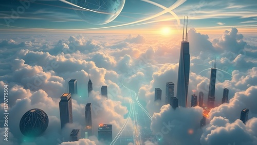 City skyline at night with tall buildings in the sky