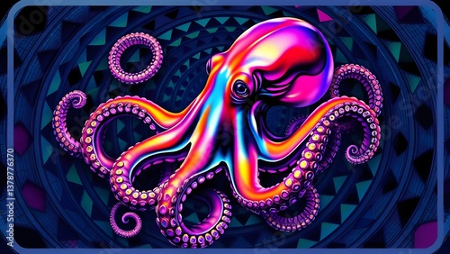 Vibrant Abstract Fractal Octopus Art and ornamental designs