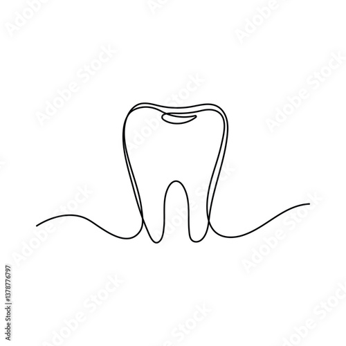 Continuous one-line drawing of teeth. Continuous line drawing representing a tooth for dental care concept, editable stroke, hand drawn and sketch style