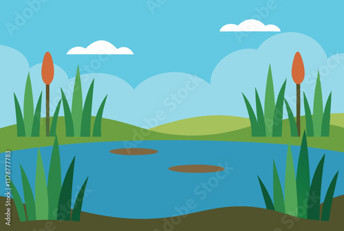 Colorful wetland vector art illustration