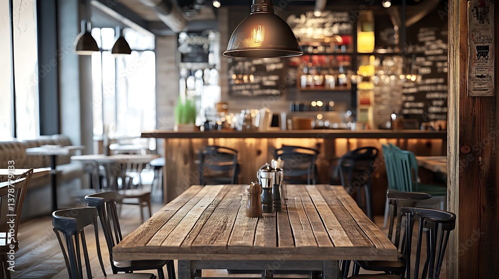Stylish contemporary dining area with pendant lights and wooden table